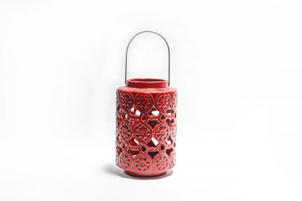 Lanterna Cerâmica Vermelha Flores 1