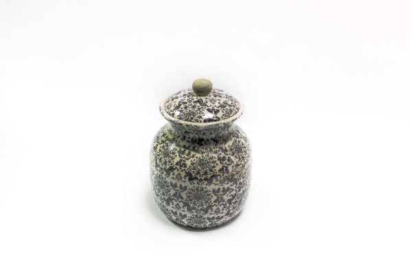 Vaso Cerâmica com tampa Estampa Preta 2