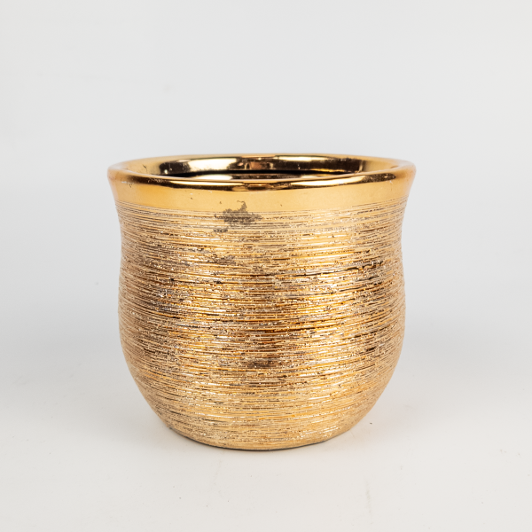Mini Cachepot Cerâmica Dourado Escovado 2