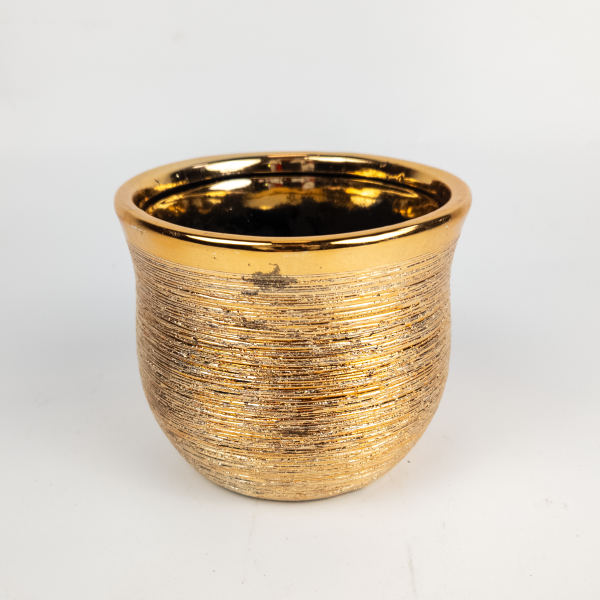 Mini Cachepot Cerâmica Dourado Escovado 1